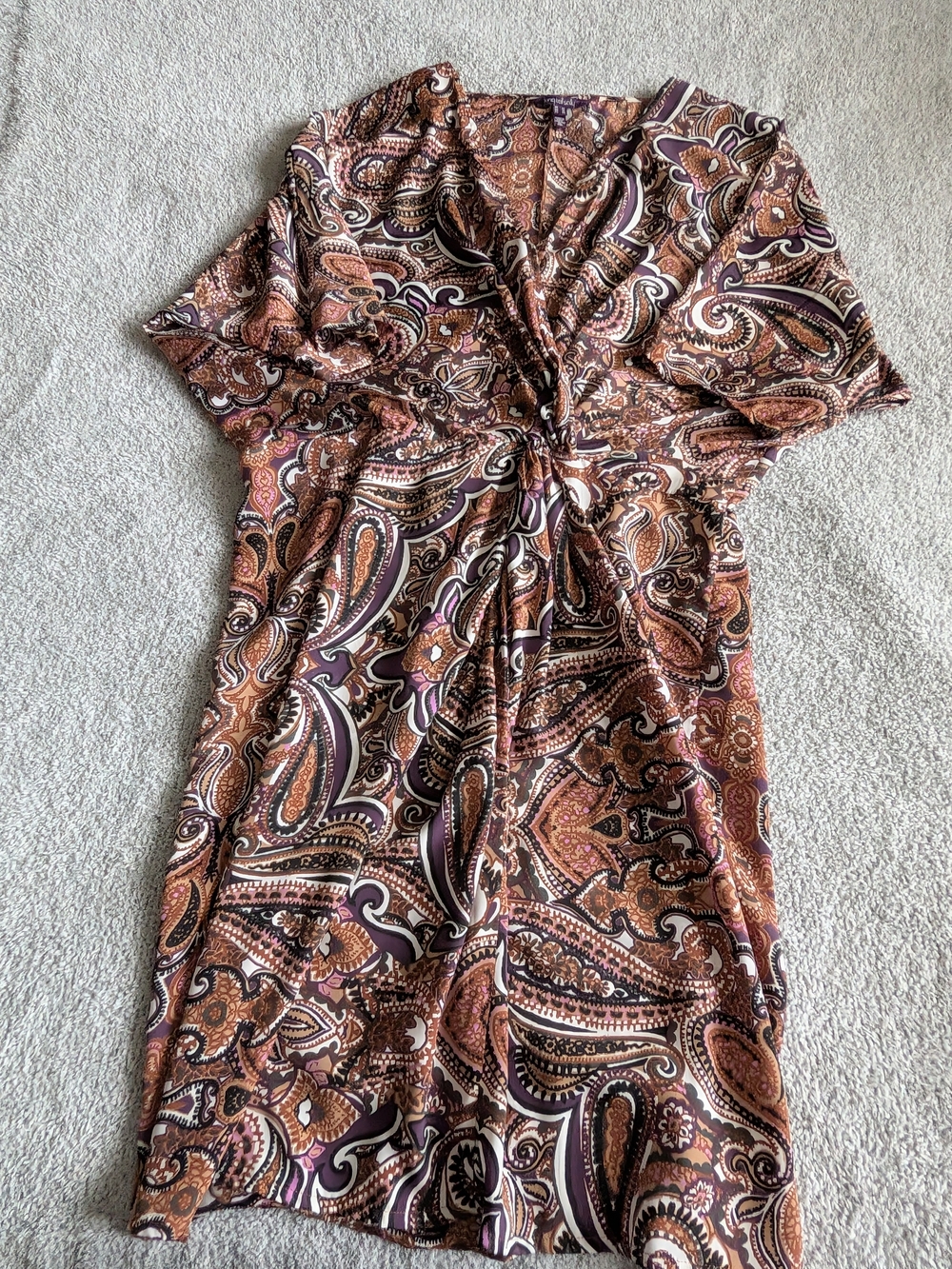 long tall sally Paisley Twist-Front Midi Dress in Brown & Cream